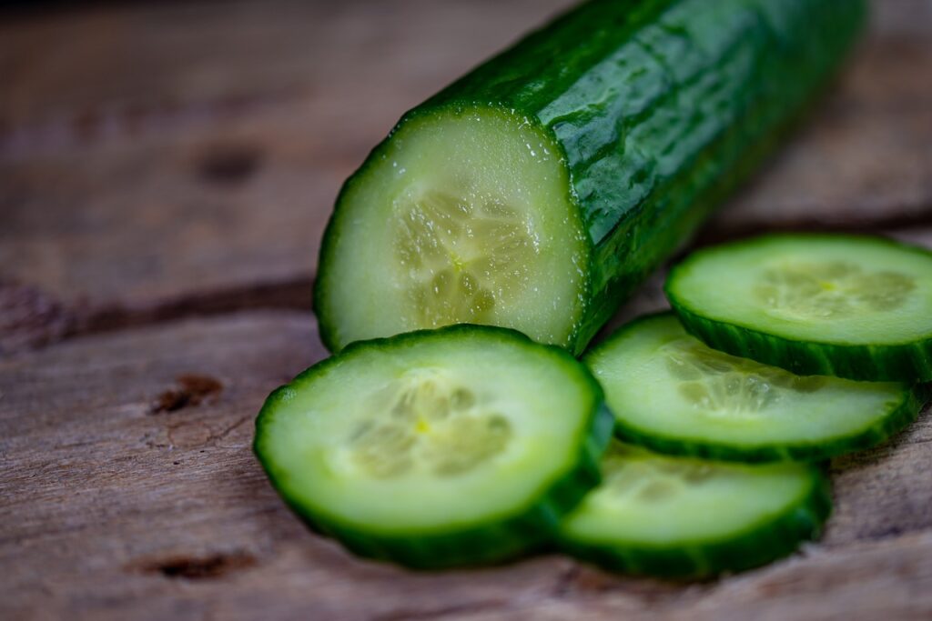 Fresh cucumber slices, a hydrating zero-carb snacks option ideal for diabetics.