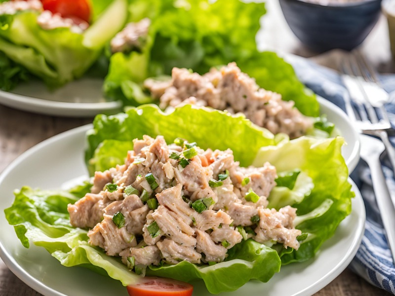 Fresh tuna salad lettuce wraps, a nutritious low-carb, no-carb snack perfect for healthy eating and zero-carb diets.