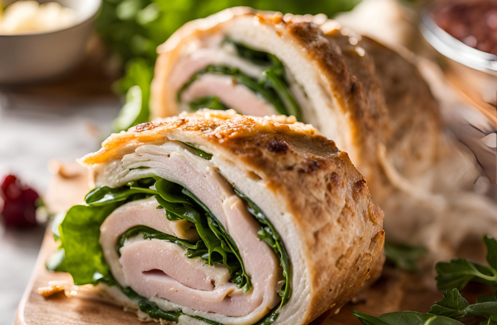 Turkey roll-ups filled with cheese and fresh greens, a tasty zero-carb snack ideal for portable, protein-rich, low-carb diet.