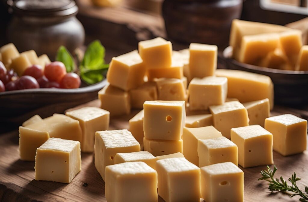 Cubes of cheese as a zero-carb snacks for diabetics, offering protein and flavor without raising blood sugar.