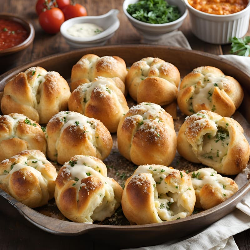 Cheese-stuffed garlic knots – perfect appetizer for Christmas Day, served warm and delicious.