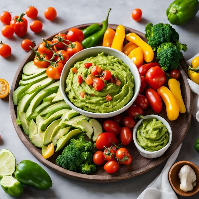 Guacamole and veggie platter – a healthy and festive appetizer for Christmas Day.