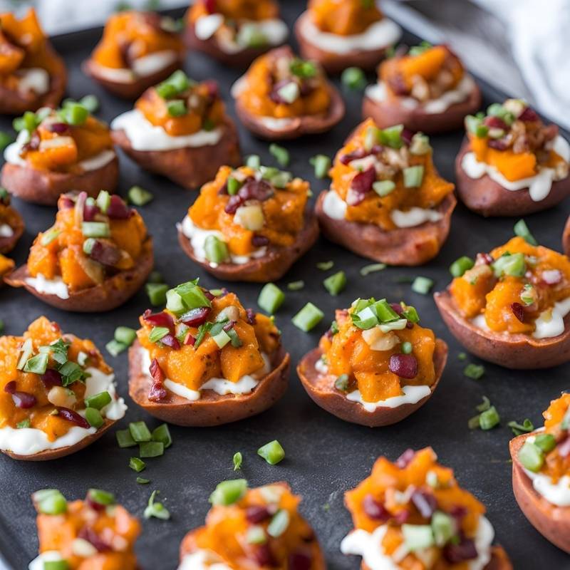 Loaded Sweet Potato Bites - a perfect appetizer for Christmas Day, topped with cheese, bacon, and herbs.