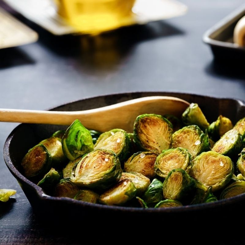 Roasted Brussels sprouts with balsamic glaze – a perfect Christmas appetizer.